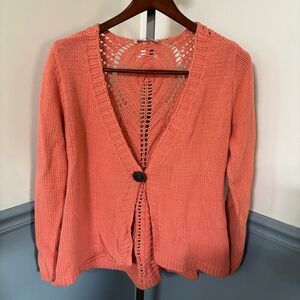 Soft Surroundings Single Oversized Button Cardigan Sweater Open Knit Back Large